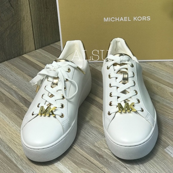 🌸SALE🌸 Michael Kors Poppy LaceUp Napa Optic Gold Womens Size AUTHEN 49T9POFS4L - Picture 4 of 8